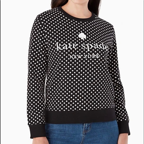 kate spade Tops - NWT Kate Spade New York Black & White Polka Dot Logo Sweatshirt M